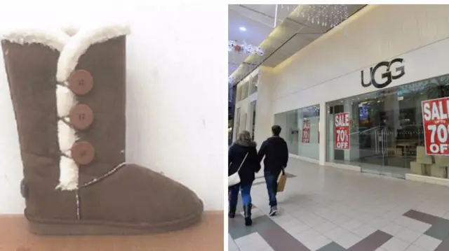 Sutton's unit at The Pavillions and one of the boots he was selling