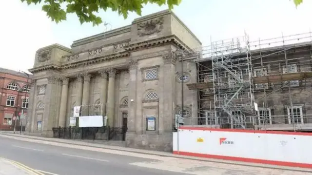 Scaffolding outside the Queens Theatre