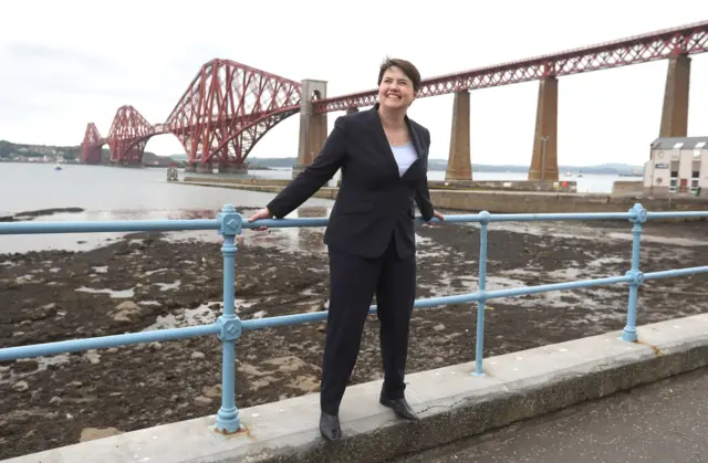 Scottish Conservative leader Ruth Davidson in South Queensferry in front of the Forth Rail Bridge during a photo call, 1 June