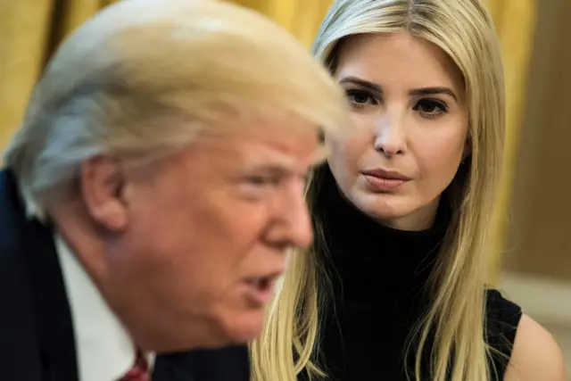 Ivanka Trump listening while her father US President Donald Trump speaks