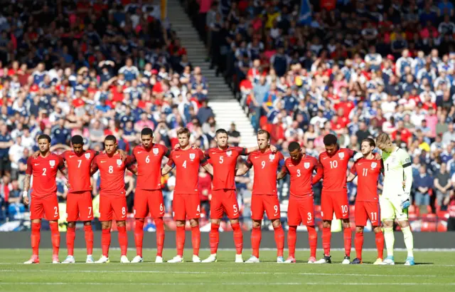 England players observe a minutes silence