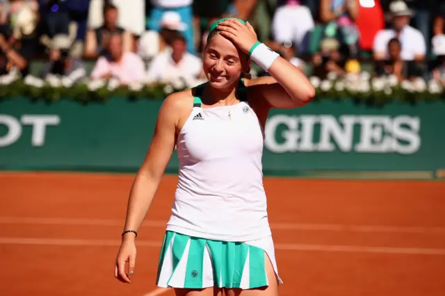 Jelena Ostapenko of Latvia celebrates