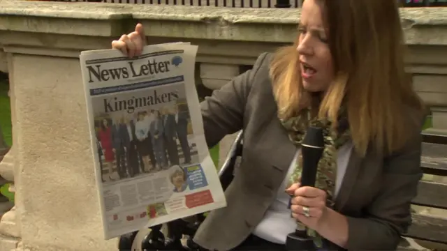 The BBC News Channel's Annita McVeigh with a copy of News Letter