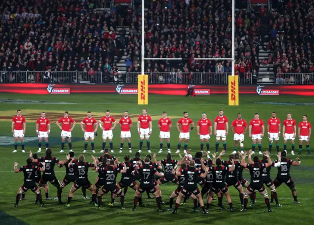 Players perform the Haka