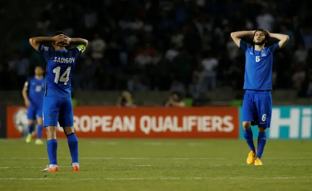 Rasad Sadiqov and Badavi Huseynov look dejected