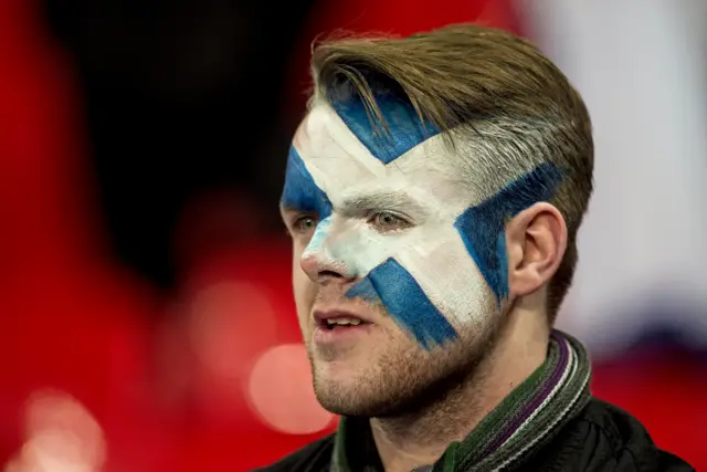 Scotland supporter with face painted