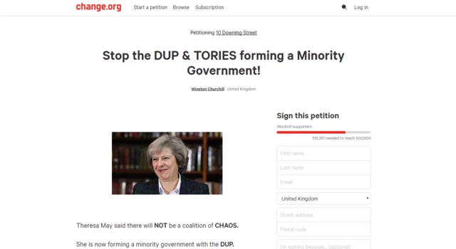 The petition webpage