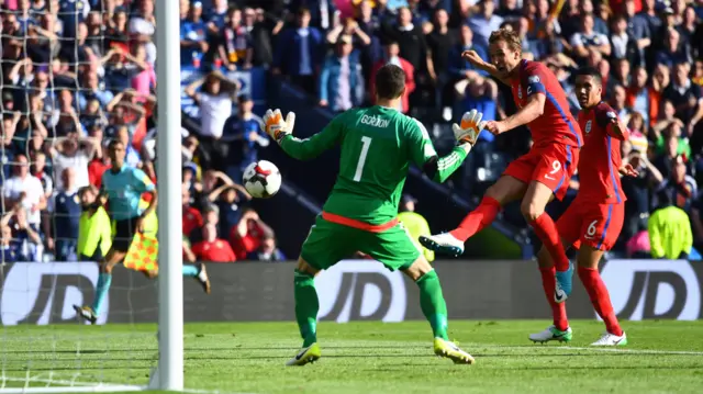 Harry Kane of England scores