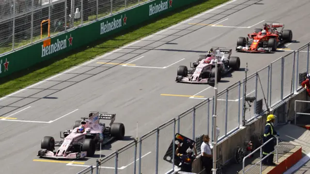 Sergio Perez, Esteban Ocon and Sebastian Vettel