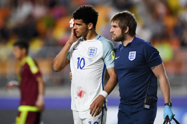 Dominic Solanke receives medical treatment