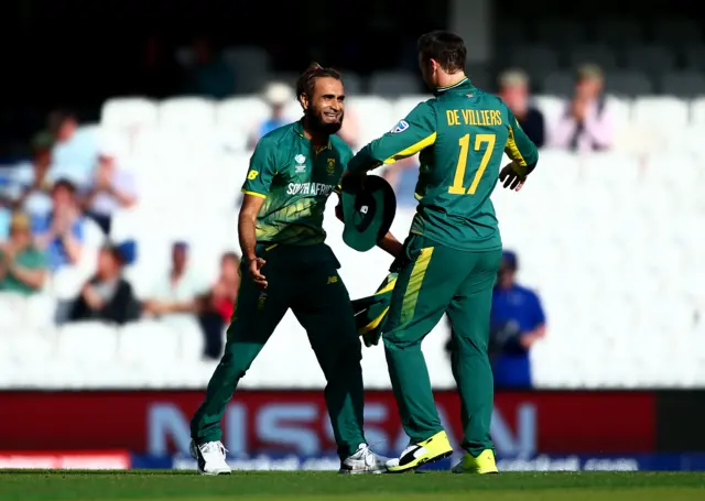 South Africa's Imran Tahir and AB de Villiers