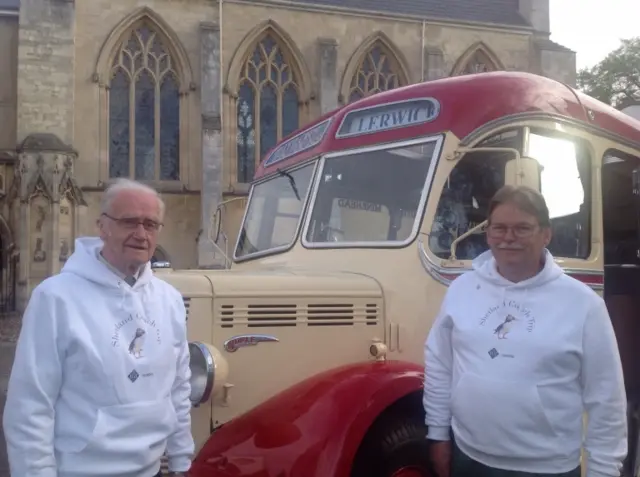 Nick Taylor, on the right, and John Watts, standing left, by the vintage coach