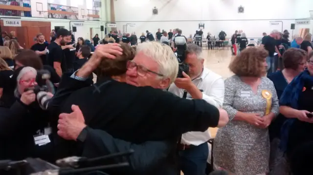 Mr Lamb hugging his wife, when election result is called