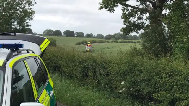 The air ambulance in a field