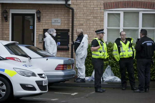 Scene outside Evans Wharf flats