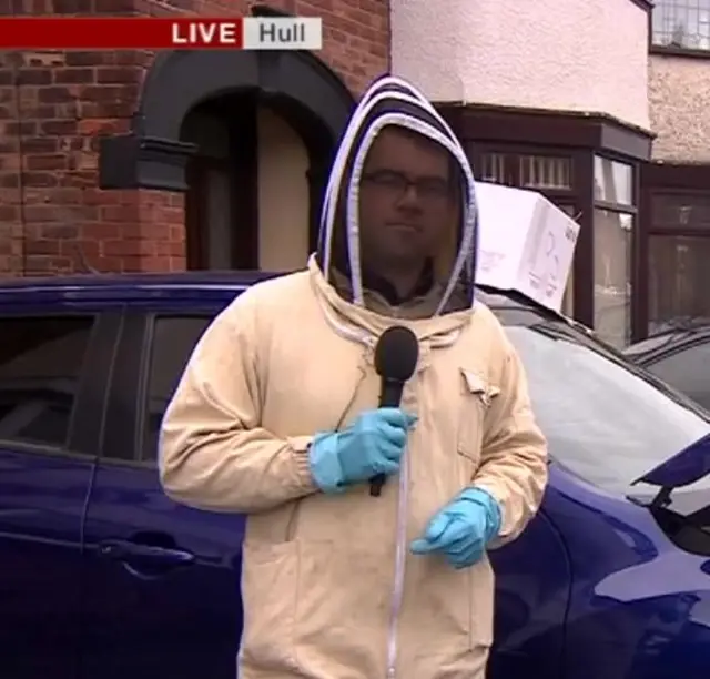 Phillip Norton in a bee suit