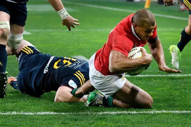 Lions' Jonathan Joseph scores a try