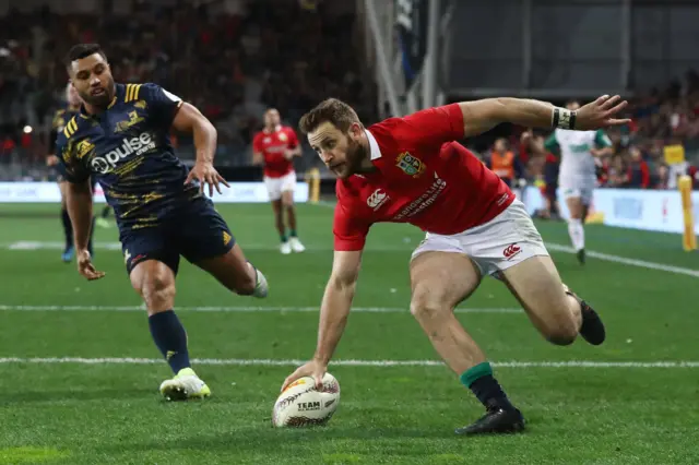 Tommy Seymour of the Lions touches down