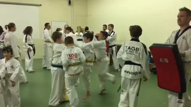 A taekwondo group at Kidsgrove Leisure centre