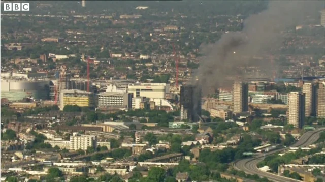 View of tower block fire