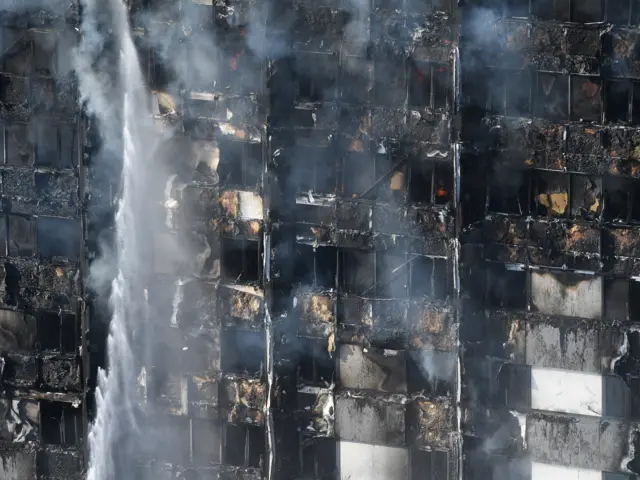 Close-up of burned out tower block