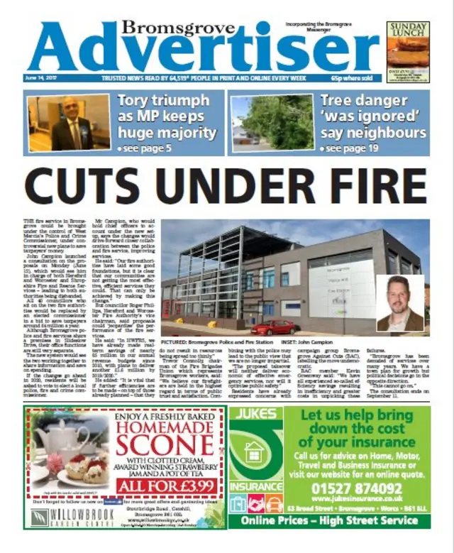 Bromsgrove Advertiser front page