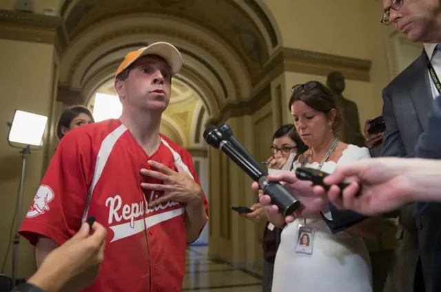 Representative Charles Fleischmann speaks to reporters