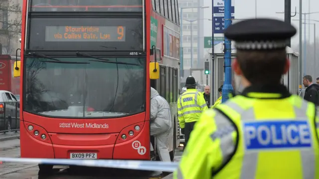 The bus on Hagley Road inwhich Christina Edkins was stabbed