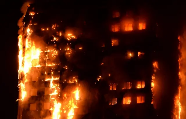 A picture of the Grenfell Tower from local resident Giulio Thuburn early on June 14, 2017