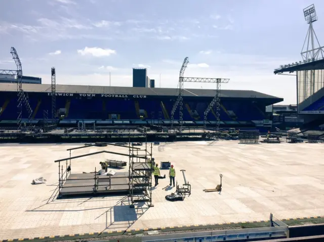 Portman Road being prepared for concert