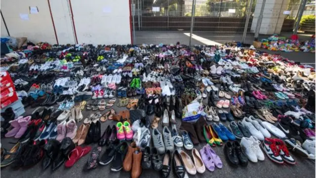 Shoes have been donated for victims of the fire