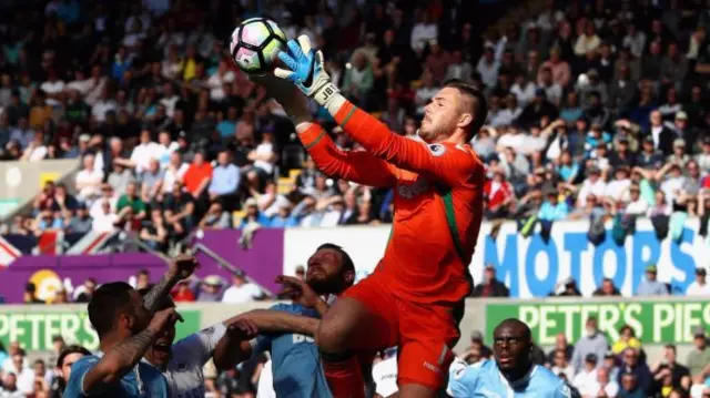 Jack Butland in action for Stoke City