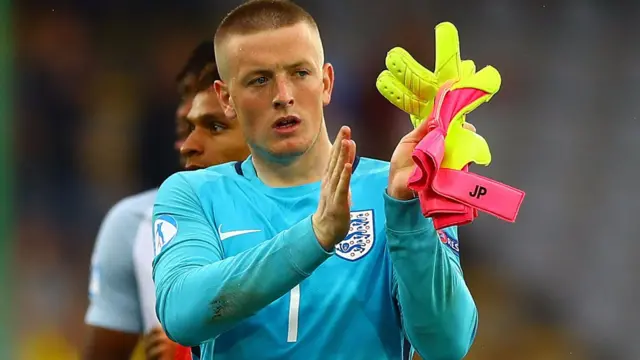 England goalkeeper Jordan Pickford applauds the fans at full time