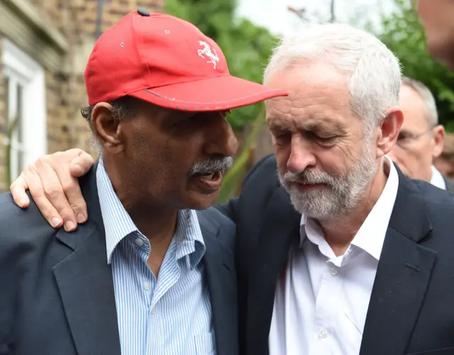 Jeremy Corbyn and a campaigner