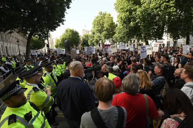 Protesters outside Downing Street