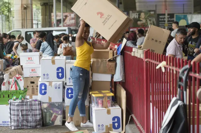 Volunteers organising donations