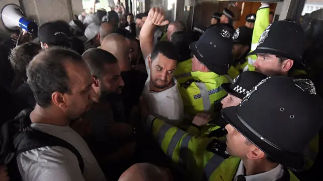 Scene inside Kensington and Chelsea Town Hall