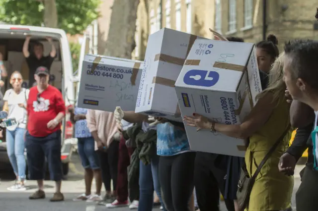 Volunteers organising donations