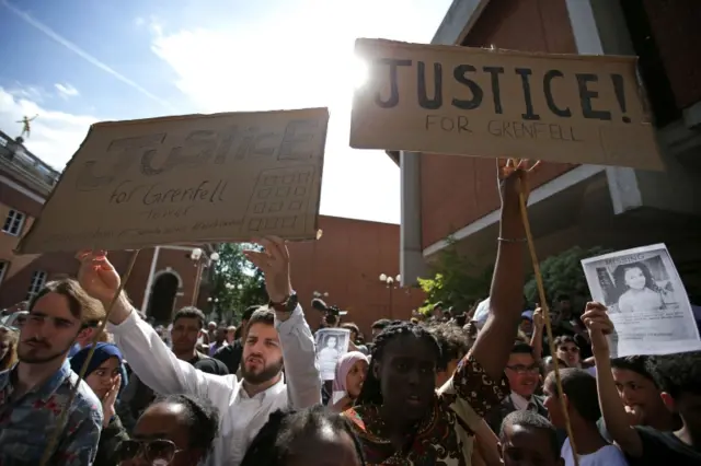 Protesters outside Kensington Town Hall