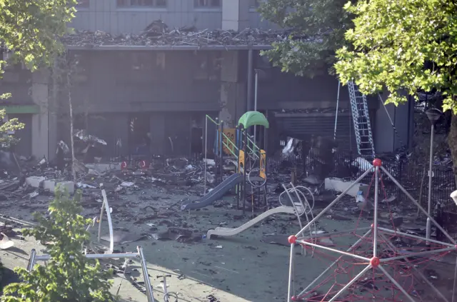 Children's playground hit by debris