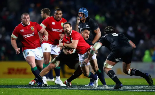 Greig Laidlaw of the Lions is tackled