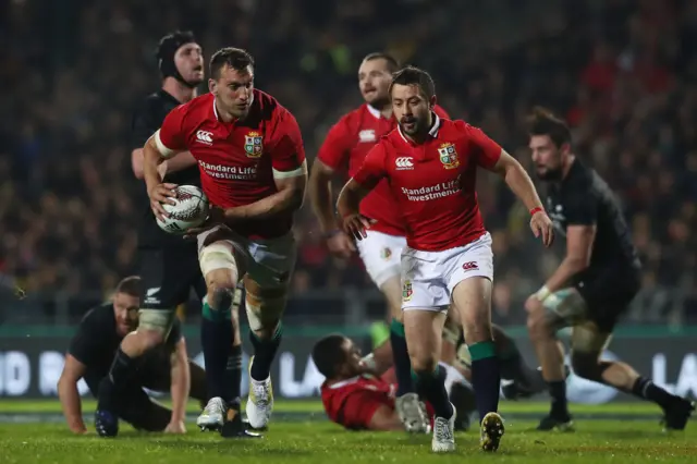 Sam Warburton of the Lions charges upfield