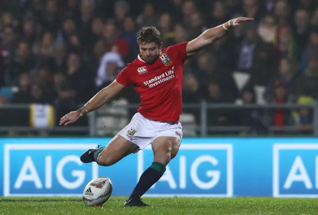 Leigh Halfpenny of the Lions kicks a peanlty