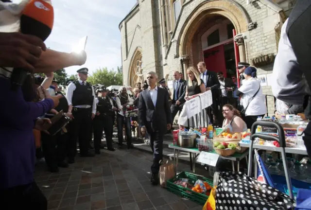 Mayor of London Sadiq Khan leaves Notting Hill Methodist Church near Grenfell Tower