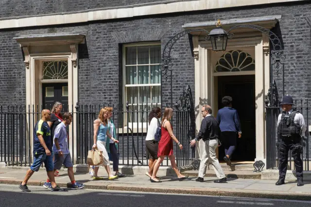 People, involved in the June 14 Grenfell Tower block fire, arrive at 10 Downing Street, 17 June