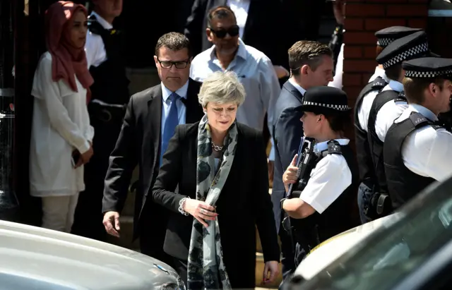 Theresa May leaves Finsbury Park Mosque