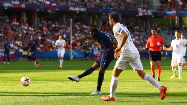 Nathan Redmond of England scores a goal