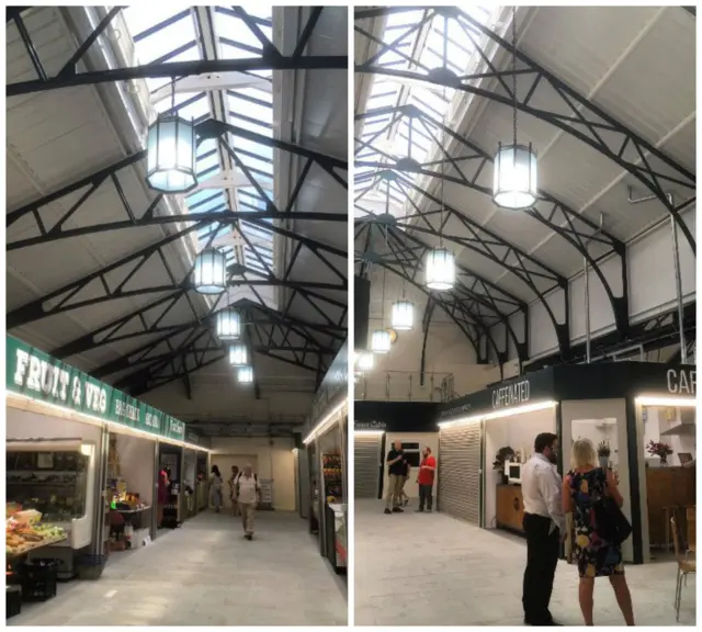 The inside of Trinity Market with stalls and cafes