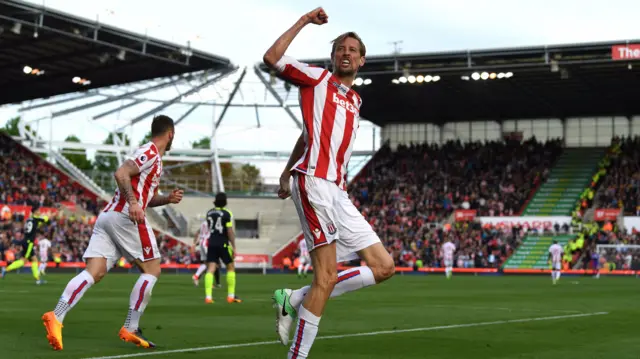 Stoke City celebrate scoring last season