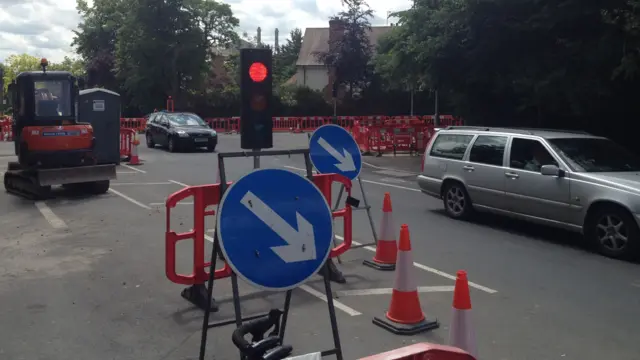 Roadworks on Hills Road.